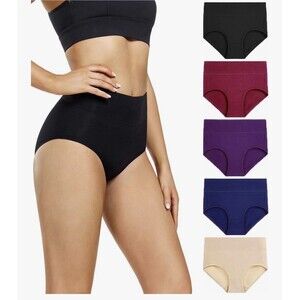 Wirarpa Women’s High Waisted Cotton Panties Full Coverage 5 Pack Small￼